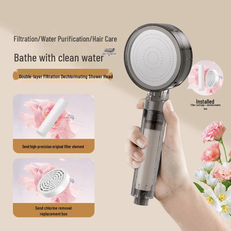 INS Style Pressurized Soft Water Filter Shower Head with Double Dechlorination and Antibacterial Purification