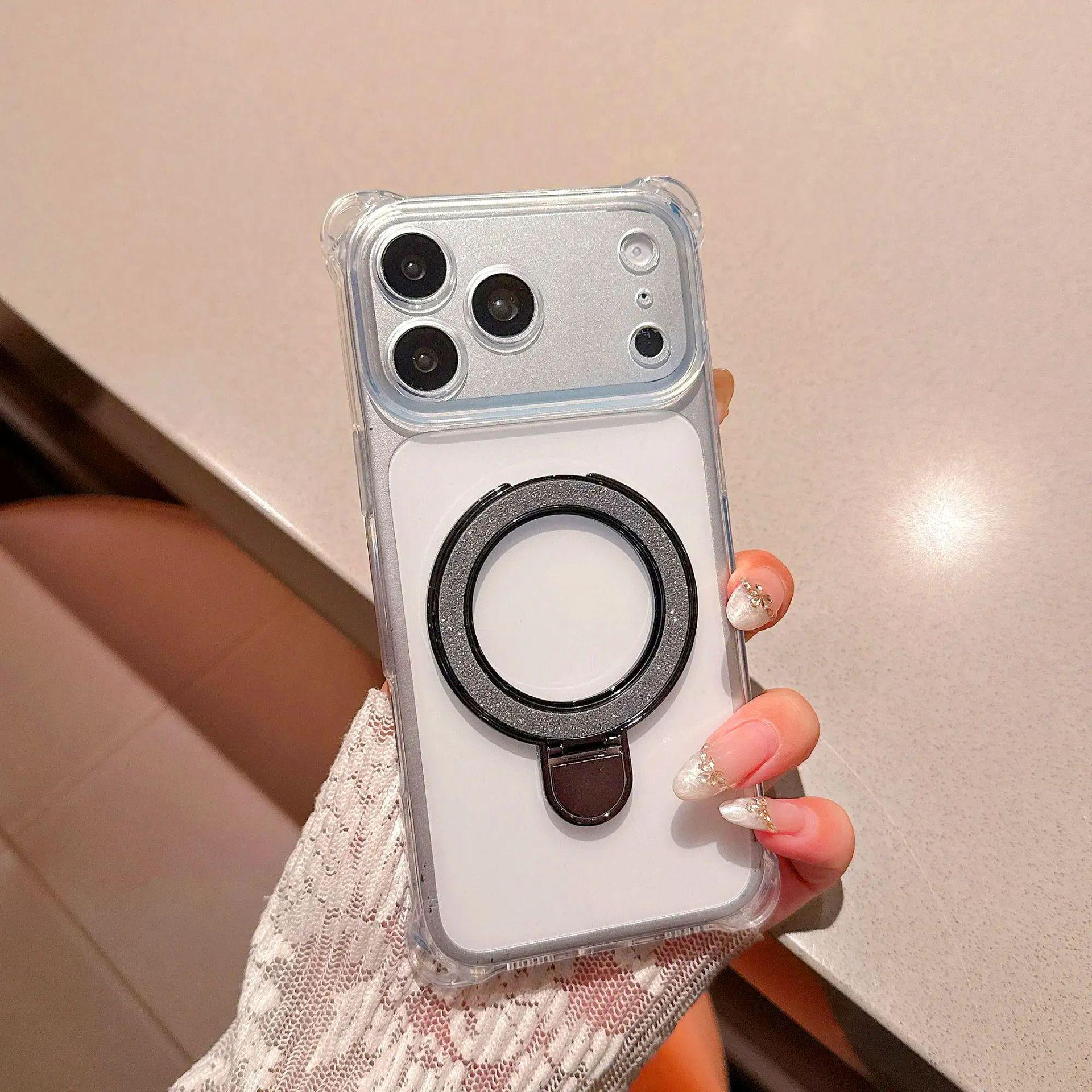 

Ice Mist Rhinestone Glitter Case with Mirror Stand for iPhone 17 Air/16 Pro Max/15/14 11 чёрный