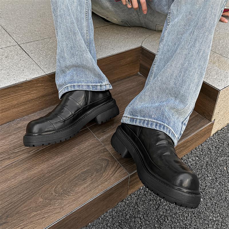 Fashion Thick Soled Men's Leather Shoes Luxury  Designer Styles Daily Fashion Party Outdoor Casual Youth Shoes Classic Black