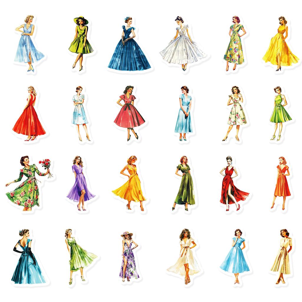 50 Beautiful Soft Hepburn Style Stickers Lady Dress Decorative Suitcase Water Cup Ipad Graffiti Stickers