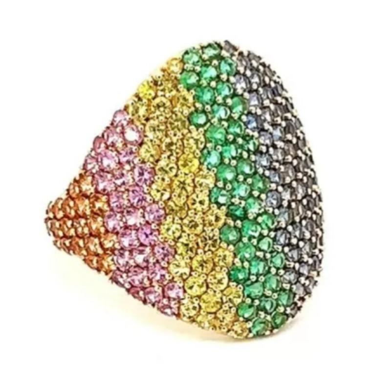 Gorgeous Inlaid Multicolored CZ Women's Ring Luxury CopperColor Geometry Daily Wear Party Jewelry Anniversary Gift