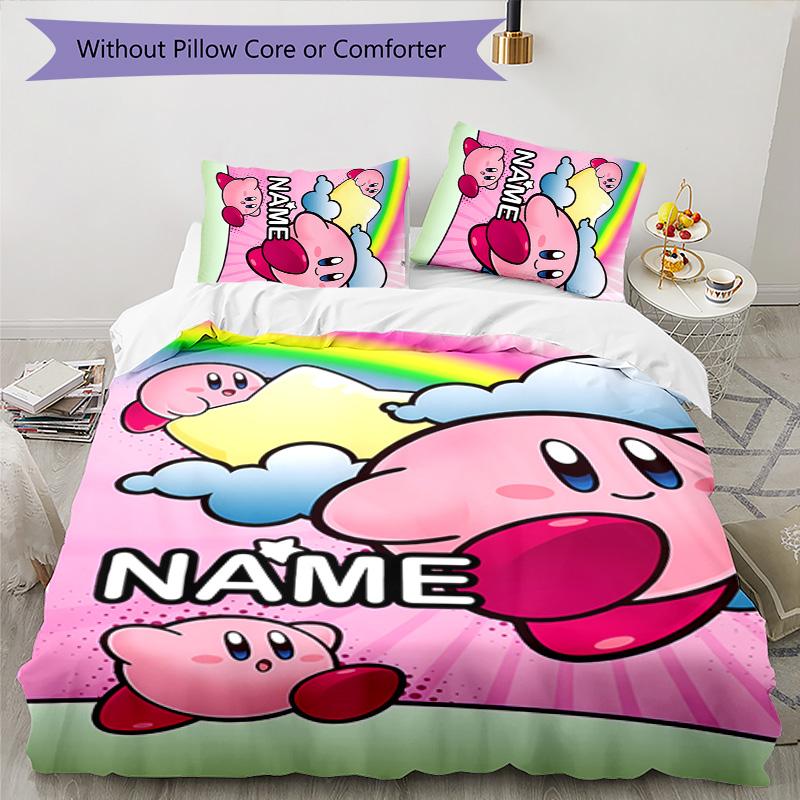 3pcs Kirby Cover Set - Personalized Name, HD Printed Bedding with 1 Cover and 2 Pillowcases - Perfect for Home Decor, Easy Care