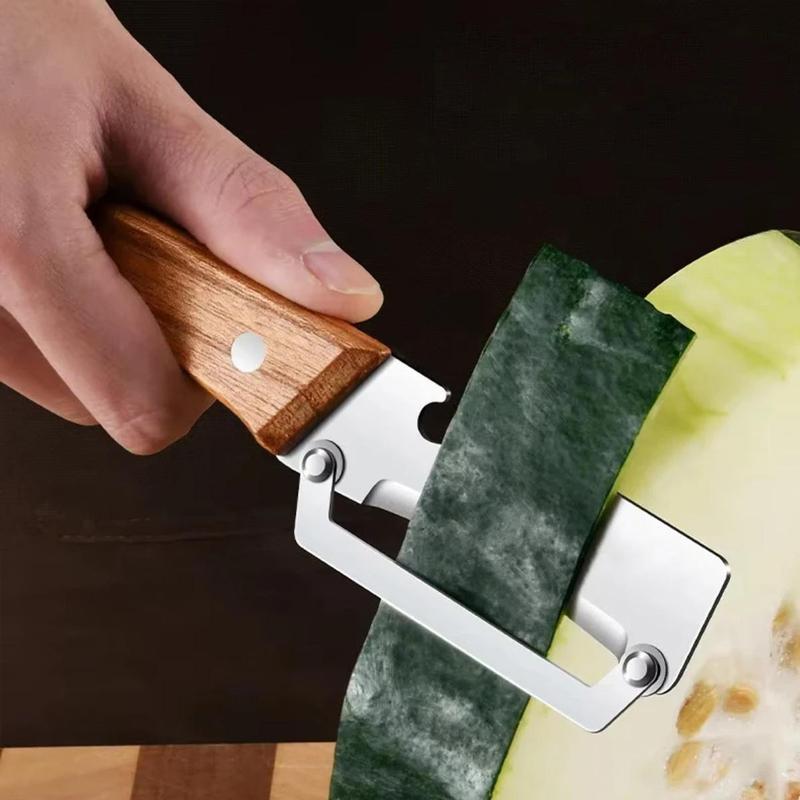 Stainless Steel Multi Functional Peeler Bottle Opener for Kitchen Dual Blades for Thick and Thin Skin Fruits and Vegetables Convenient Wooden Handle