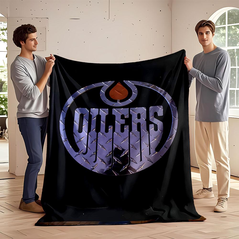 Oilers Logo with Chrome Texture Print Blanket Soft and Cozy Perfect for the Living Room Bed Sofa or a Nap,gift