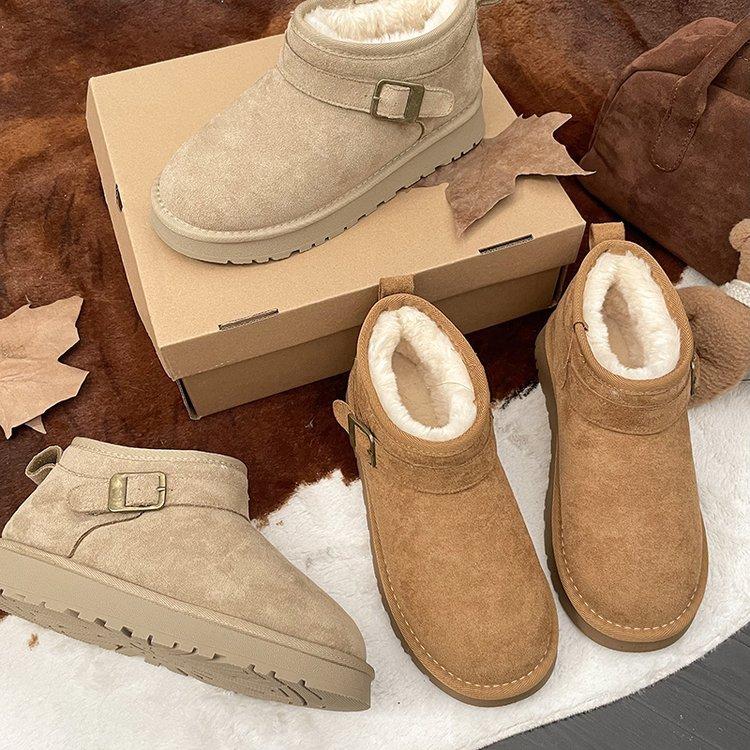 Leather Platform Snow Boots Women's Winter 2025 New Velvet Thickened Warm Short Boots Waterproof and Non-slip Cotton Shoes Women