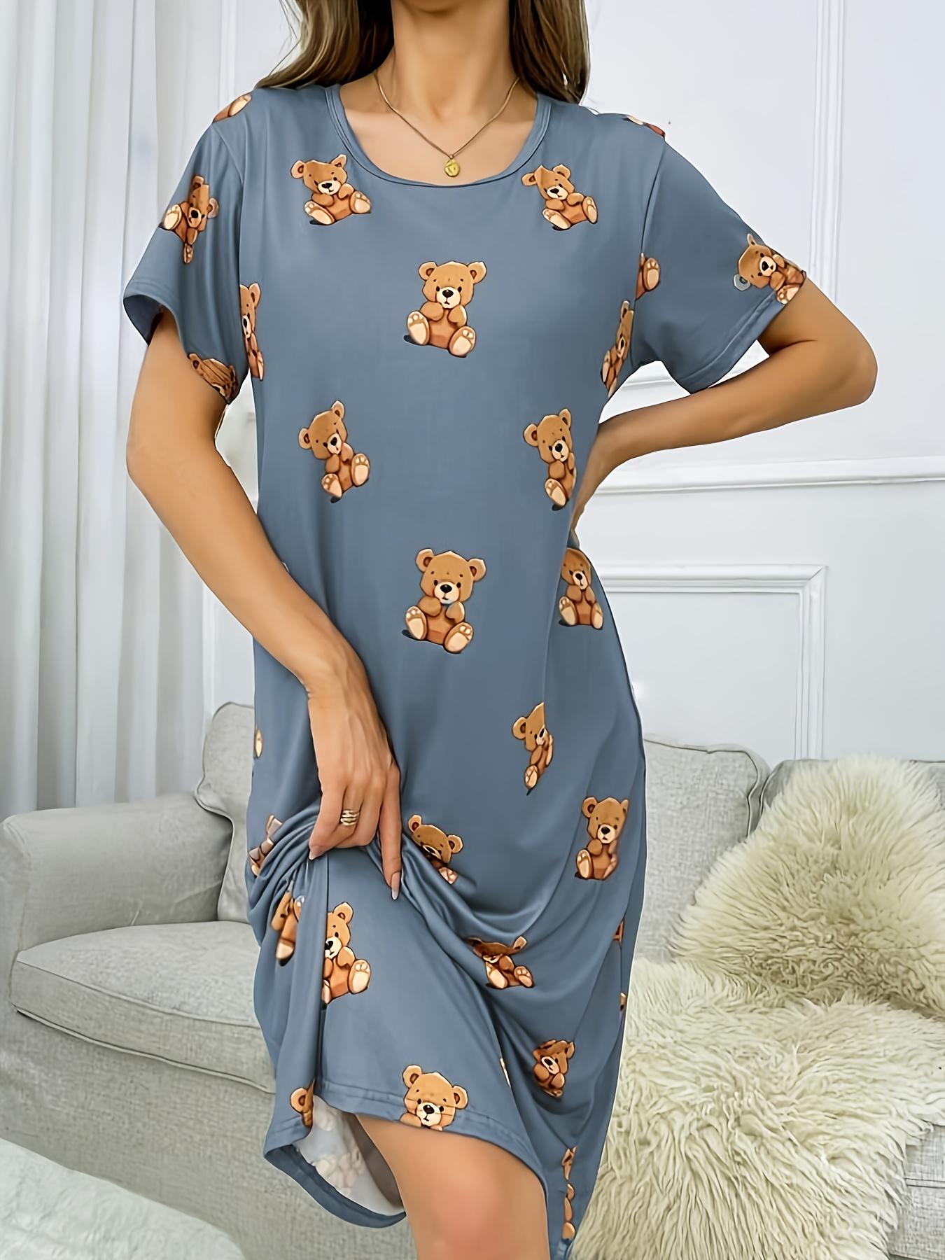 

Lovely Woman. Adorable Bear Sleepwear. Trendy T-Shirt Dress. Short-Sleeved Loungewear Perfect for Restful Nights And Cozy Seasons. And Glossy Fabric. L дубильная кора