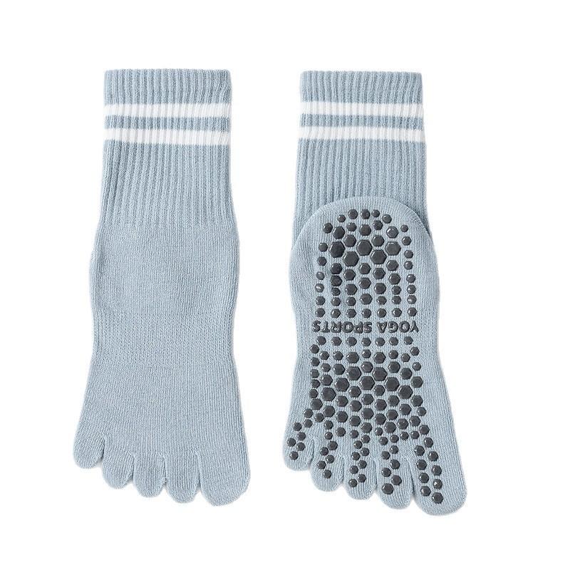 Women Striped Mid Calf Five Toe Yoga Socks Non Slip Silicone Sole Breathable Pilates Socks for Fitness Dance