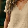 Women Tops V-Neck Short Sleeve Loose Fit Tee Tops Pure Color Casual Summer Blouse