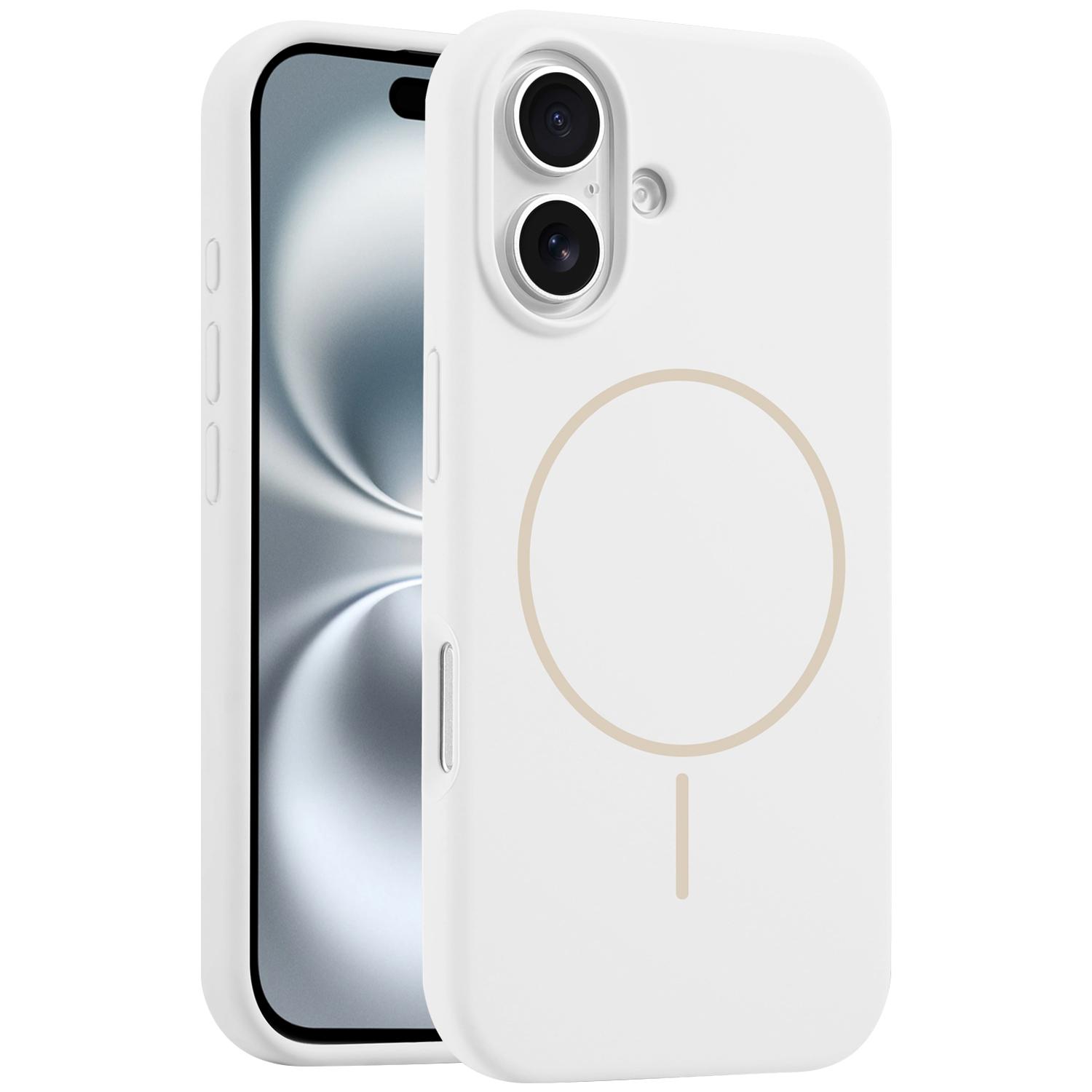 Чехол для iPhone 16, совместимый с MagSafe, мягкий силиконовый противоударный чехол для телефона White