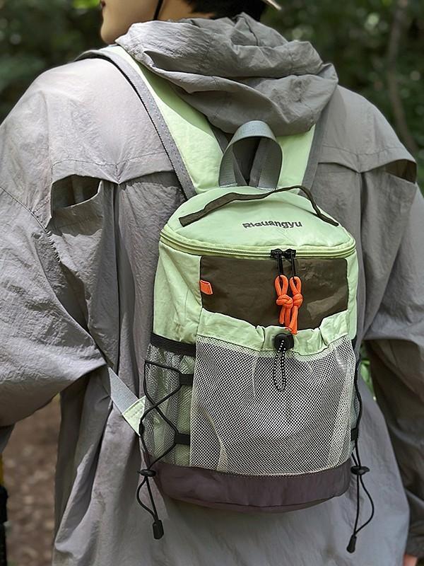 Mountain Range Nylon Drawstring Backpack For Casual Travel And Hiking
