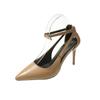 Metal Buckle Stiletto Sandals Autumn New Pointed Toe Shallow Mouth One Strap Anti-Slip Wear-Resistant High Heels