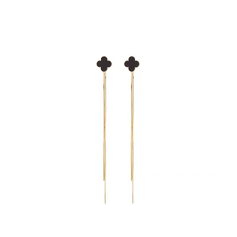 1 Pair of Ladies' Earrings, Four-Leaf Clover Tassel Earrings, French-Style Tassel Studs, Light Luxury Fashion Long Earrings