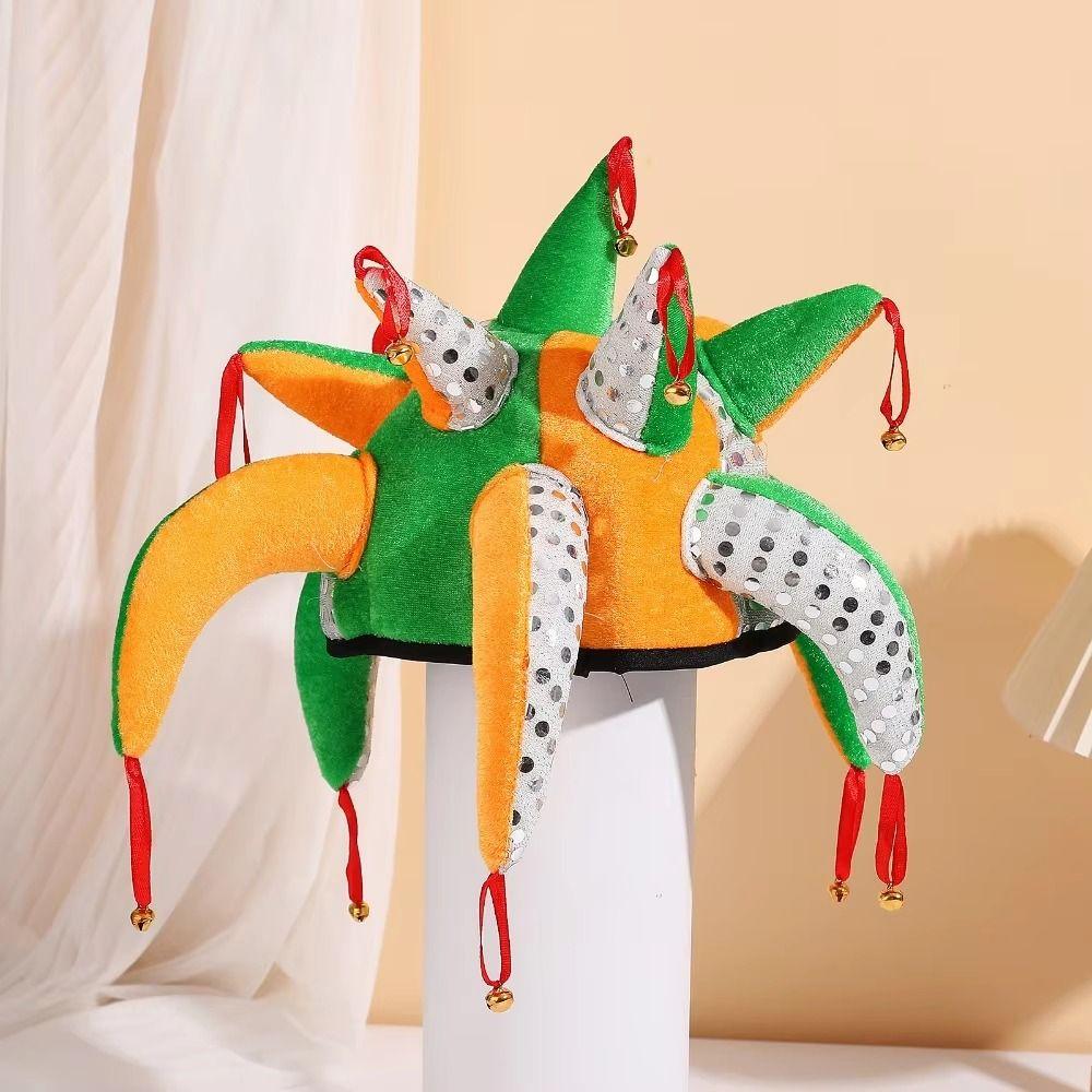 Masquerade Tentacle Shaped Clown Hat Dress Up Cosplay Clown Joker Caps With Bells Funny Carnival Party Hat Halloween