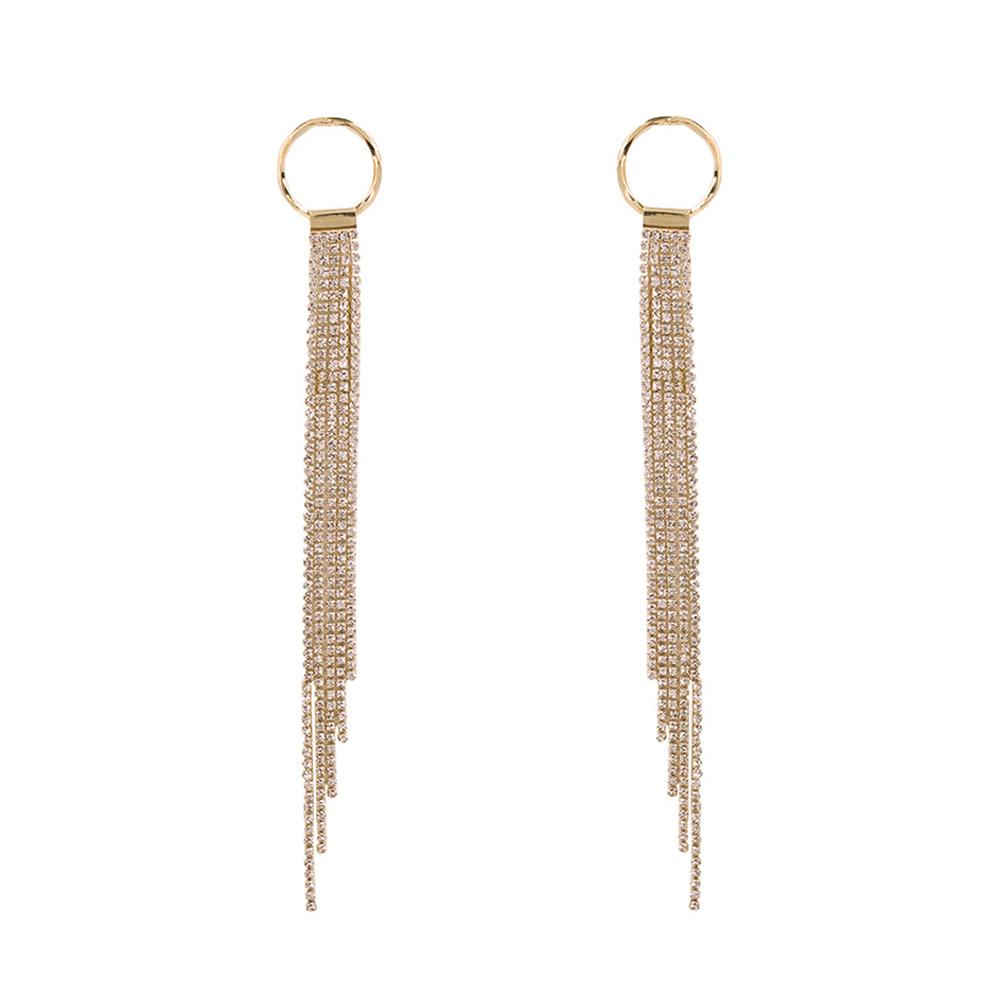 Women Luxury Fashion Glitter Crystal Long Tassel Earrings for Party Weeding