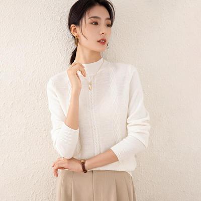TUHUANG Women's Pure Wool Solid Half-Turtleneck Sweater