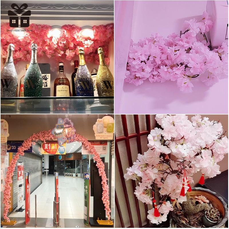 230CM Artificial Sakura Flowers Vine Wedding Garden Rose Arch Home Party Decoration Christmas Bridal Fake Silk Scrapbook Plants