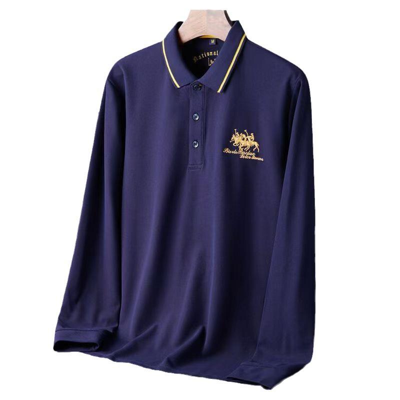 Men's Long Sleeve Embroidered Polo Shirt - Autumn/Winter Collection for Young and Middle-Aged