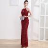 Sequin Slim Fit Evening Dress - Sparkly Long Sleeveless Gown for Banquet & Party, Sexy Bodycon Performance Dress with Slit