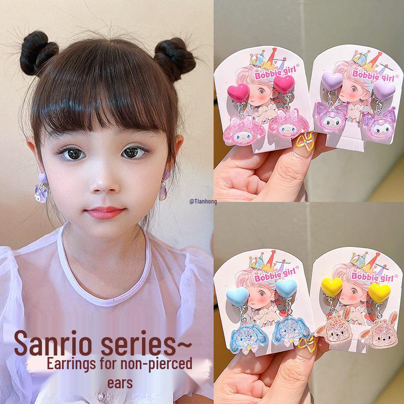 Kuromi Kolczyki Klipsy Bez Przekłuwania Uszu z Kokardką dla Dziewczynek