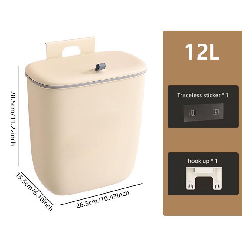 Wall-Mounted Hanging Trash Can with Lid for Kitchen and Bathroom