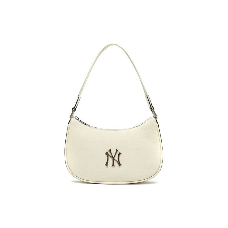 

MLB Monogram Series NY Yankees Retro Floral Print Letter Metal Logo Faux Leather Bag Unisex Shoulder Bag Cream-White 3ABQS022N-50CRS Cream White