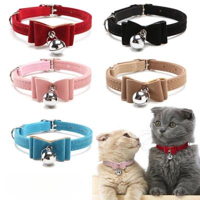 Pet Collar Cute Kitten Velvet Bow Tie Safety Elastic Adjustable Bowtie Bell Cat Dog Safety Buckle Collar