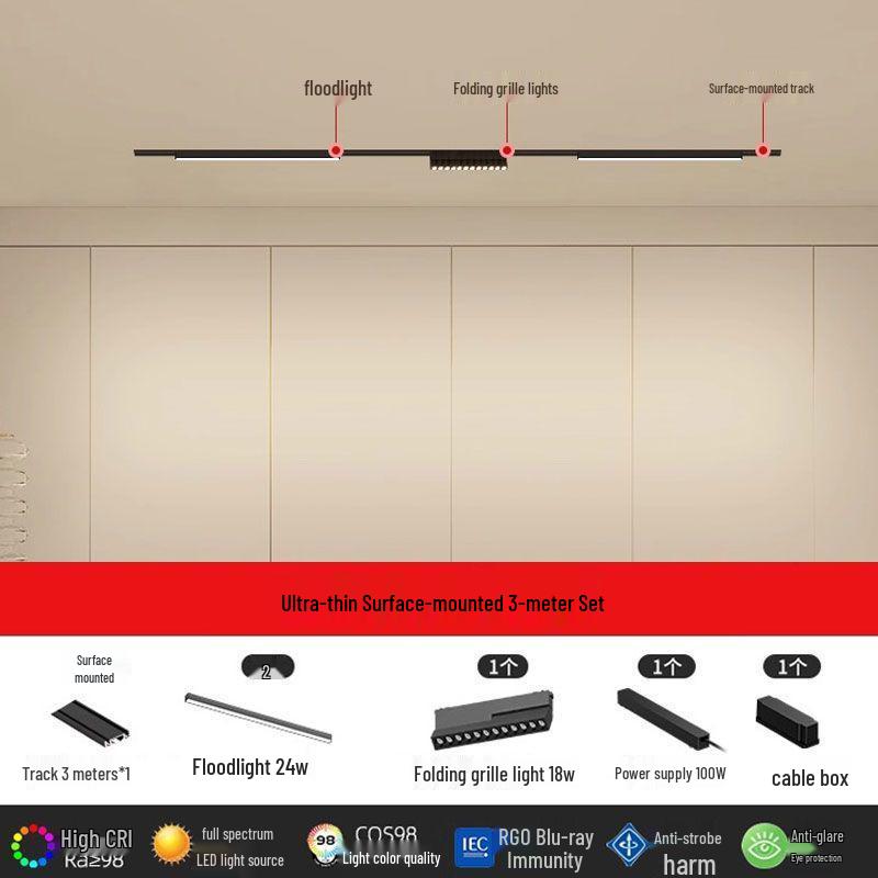 Ultra-Thin Surface-Mounted Magnetic Track Light Set for Living & Dining Rooms