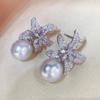 New Korean Sterling Silver Pearl Dangle Earrings for Women Big Flower Drop Earrings Pendientes New Year Gift Fashion Ear