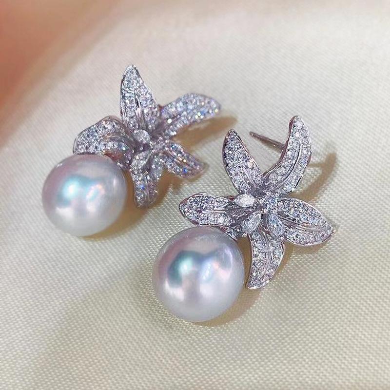 New Korean Sterling Silver Pearl Dangle Earrings for Women Big Flower Drop Earrings Pendientes New Year Gift Fashion Ear