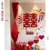 Dopamine Wedding Décor Set: Double Happiness Stickers & Bride's Bedroom Sofa Photo Backdrop Wall Décor