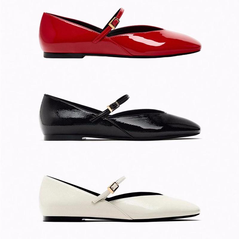 Fashion New Style Luxury Spring Designer Red Women Ballet Shoes Casual Round Toe Flats Patent Leather Office Female Shoes Zapatos Mujer