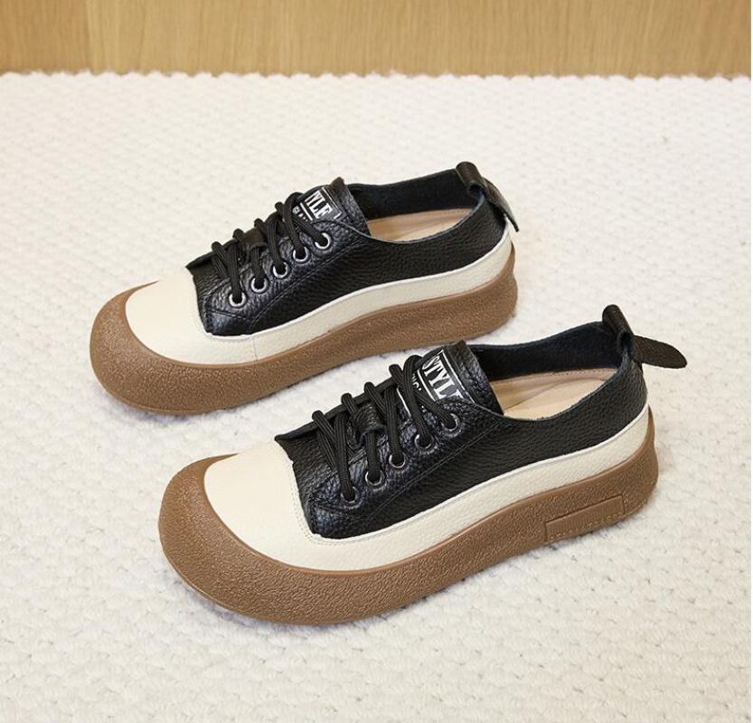 

Men Women Spring Autumn Casual Sneakers LaceUp ThickSole Flat LargeSize Premium Cowhide Personality Trend Shoes Large Size Lace Flatl Thick Sole 41