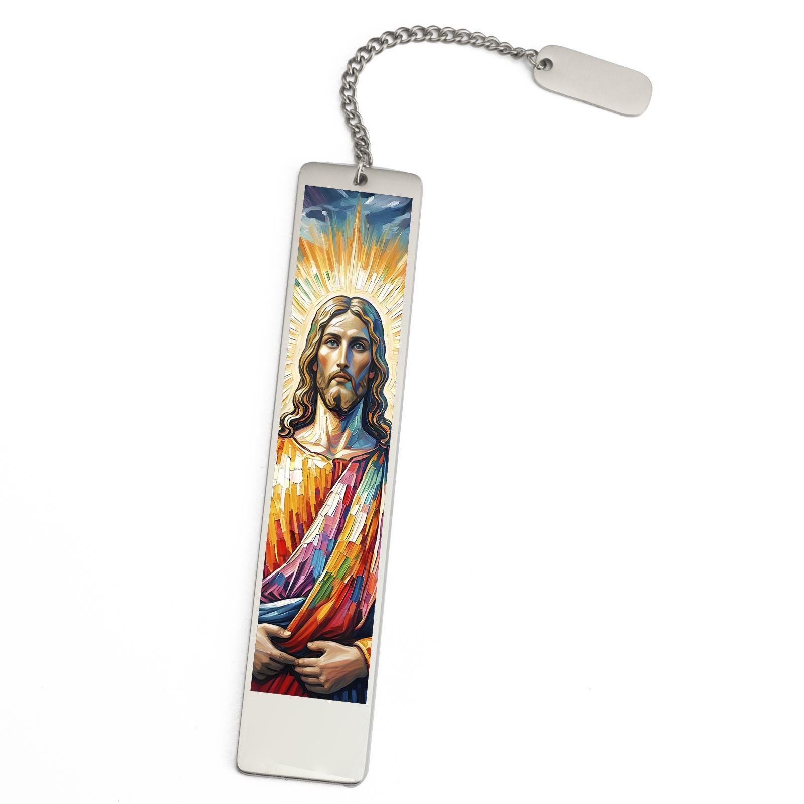 

LIKGREAT Christian Jesus Bookmark Oil Painting Book Marker Stainless Steel Religious Bible Birthday Gift for Families Friends