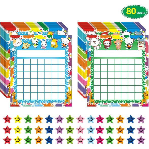 REGELETO 80 Pack Incentive Reward Chart for Classroom Home Behavior for Students with 2400 Pieces Star Stickers