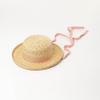Children's spring and summer new straw flat-top straw hat with straps, outdoor beach travel, sunshade and sun protection, wide-brimmed straw hat