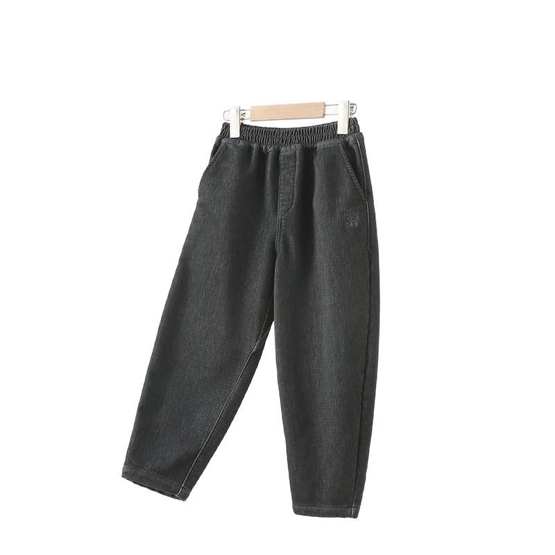 Boys' Fleece-Lined Winter Jeans: Thick Scimitar Pants for Big Kids - Autumn & Winter Style Carrot Sweatpants
