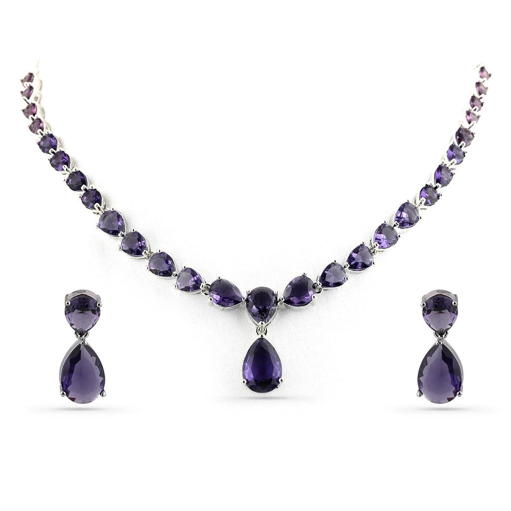 Necklace Set Rhodium Plated Crystal Studded Stylish Jewellery Gift for Women & Girls