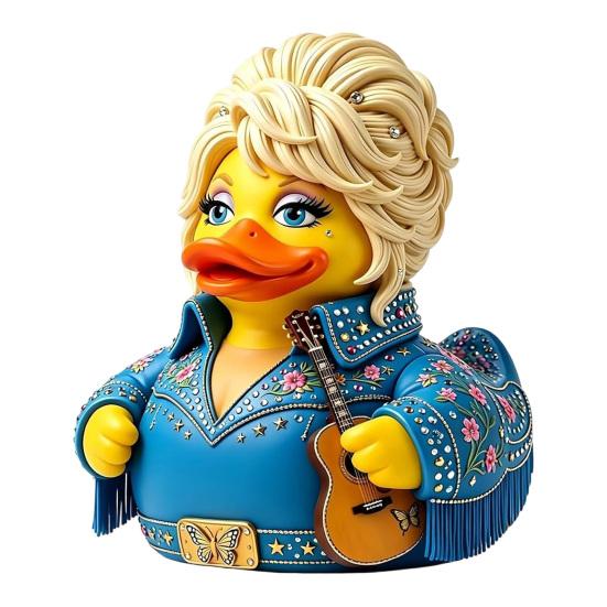 Artistic Resin Animal Statue Parton Memorial Duck, Dolly Duck Figurine, Country Music Statue, Guitar-Themed Small Desktop Display Piece Decorative