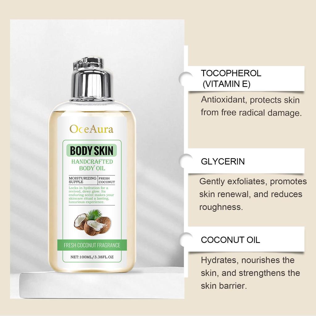OCEAURA Coconut Body Oil for Hydrated, Soft, and Smooth Skin.