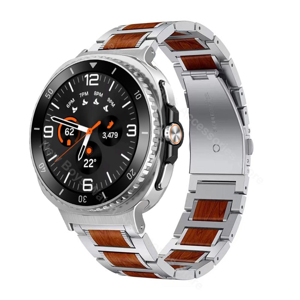 

Деревянный+Нержавеющая сталь Ремешок для Samsung Galaxy Watch 8 8Classic 46мм Браслет без зазора Quick Fit Ремешок для GALAXY Watch Ultra 47мм Galaxy Ultra 47mm