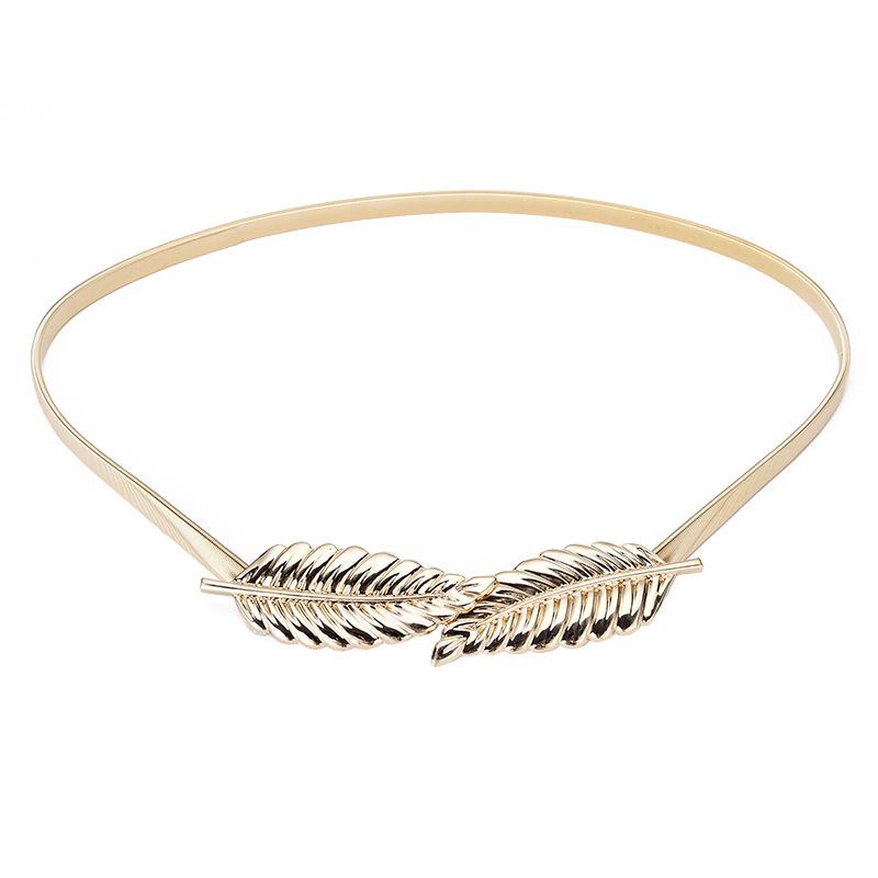 Metal Elastic Elastic Gold Leaf Belt Women'S Fine Decorative Spring With Dress Waist Chain Flower Accessories Belt