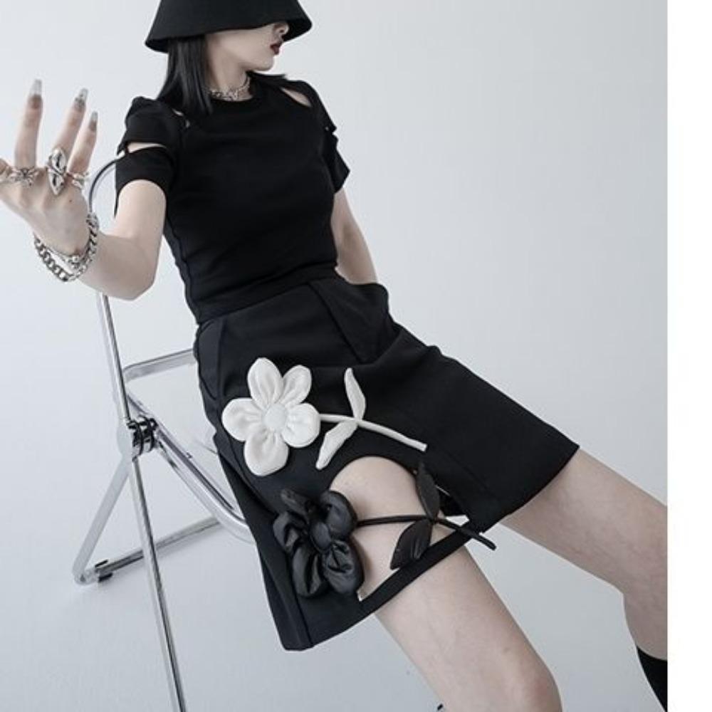 Women's Elastic Waist Short Flower Mesh Skirts Fashion Streetwear A Line Mini Skirt