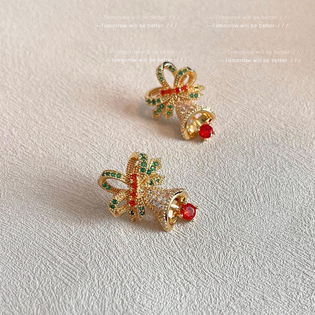 Christmas Edition: Colorful Gem Bell Bow Zircon Studs - Retro High-End Earrings