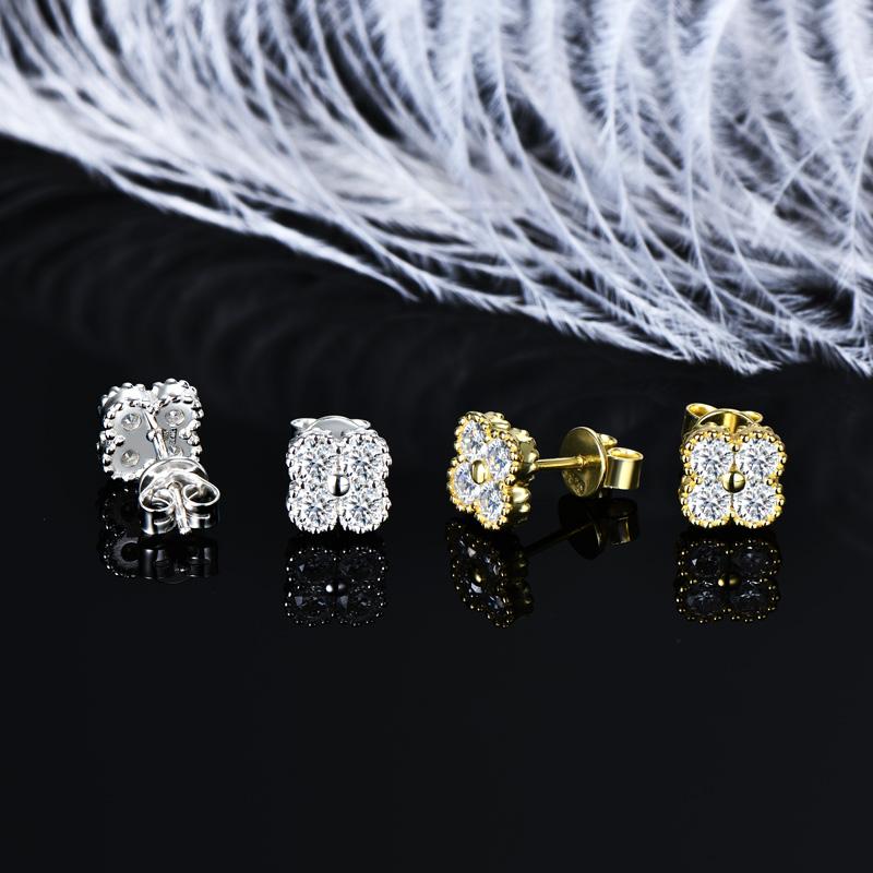 IOGOU 3 In 1 Clover Flower Jewelry Sets for Women 925 Silver 3mm D Moissanite Pendant Necklace Bracelet Stud Earrings Sets Charm