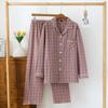 Men's Cotton Pajama Set Nightwear Long Sleeve Tops Pants Pajama Sets Soft Plaid 2 Piece Button Down Lounge Set for Men Lapel Comfortable Sleepwear