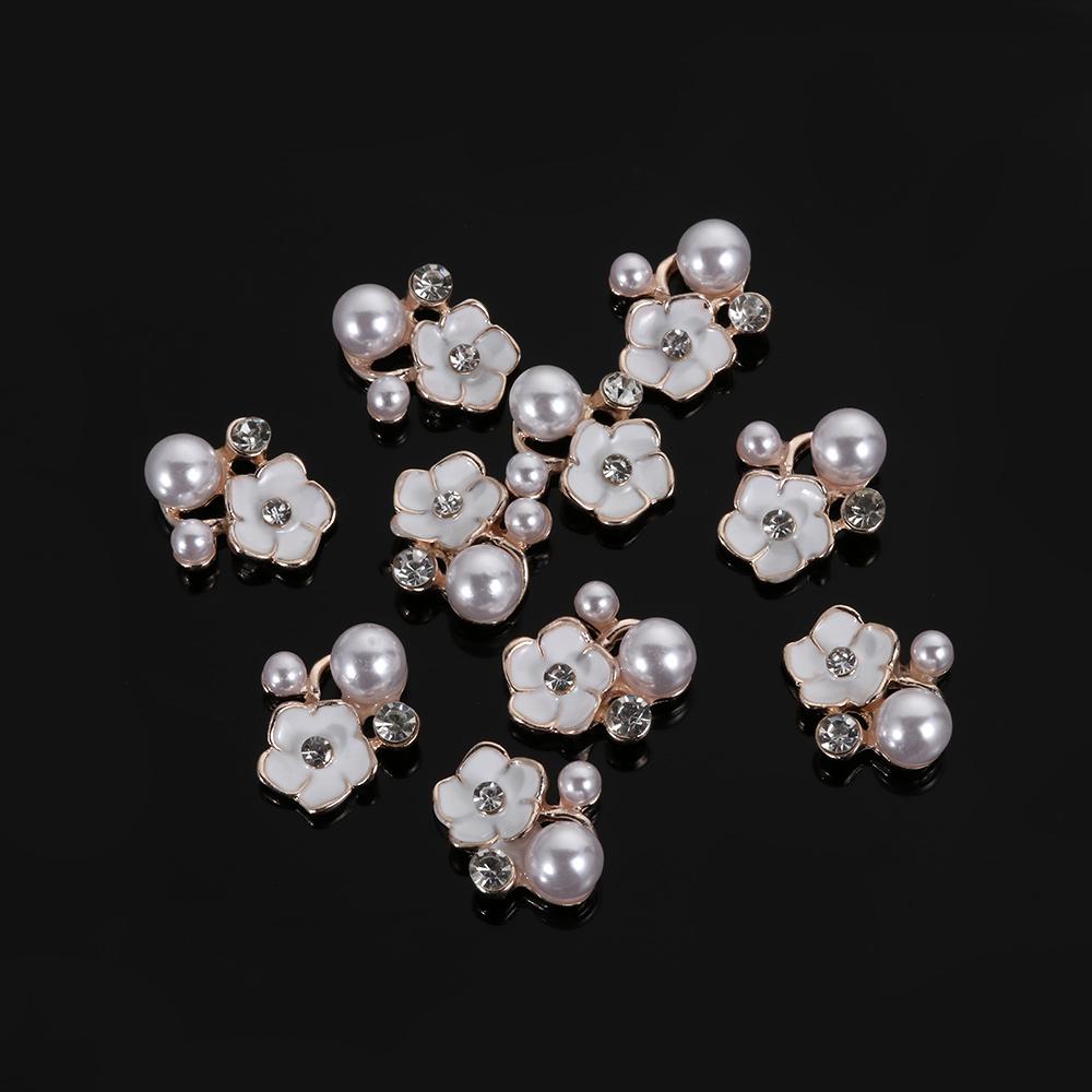 10pcs DIY Crafts Flower Rhinestones Buttons Pearl Button Wedding Decoration Diy Alloy Cryustal Bow Accessories Sewing Button