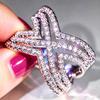 Chic Cross Shaped Women Ring Hollow Out Design Luxury Accessories Fashion Jewelry Inlaid Shiny CZ for Engagement Party