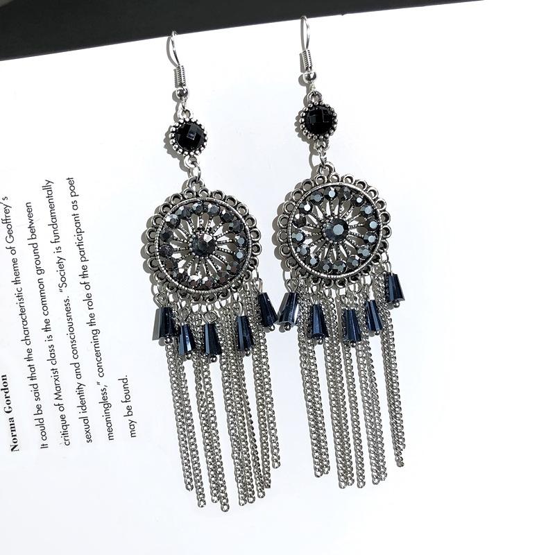 Retro crystal fringed earrings femininity versatile personality long earrings fashion court earrings