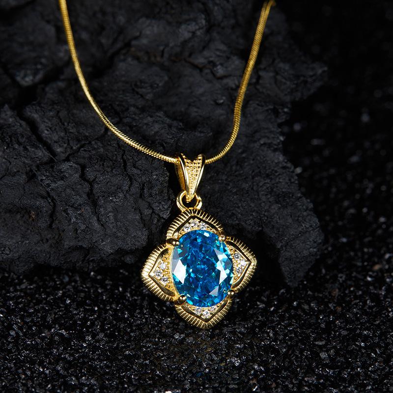Ice Flower Cut Multi-Color Pendant S925 Sterling Silver Light Luxury Window Grilles Collarbone Chain Fashionable And Atmospheric Versatile Model