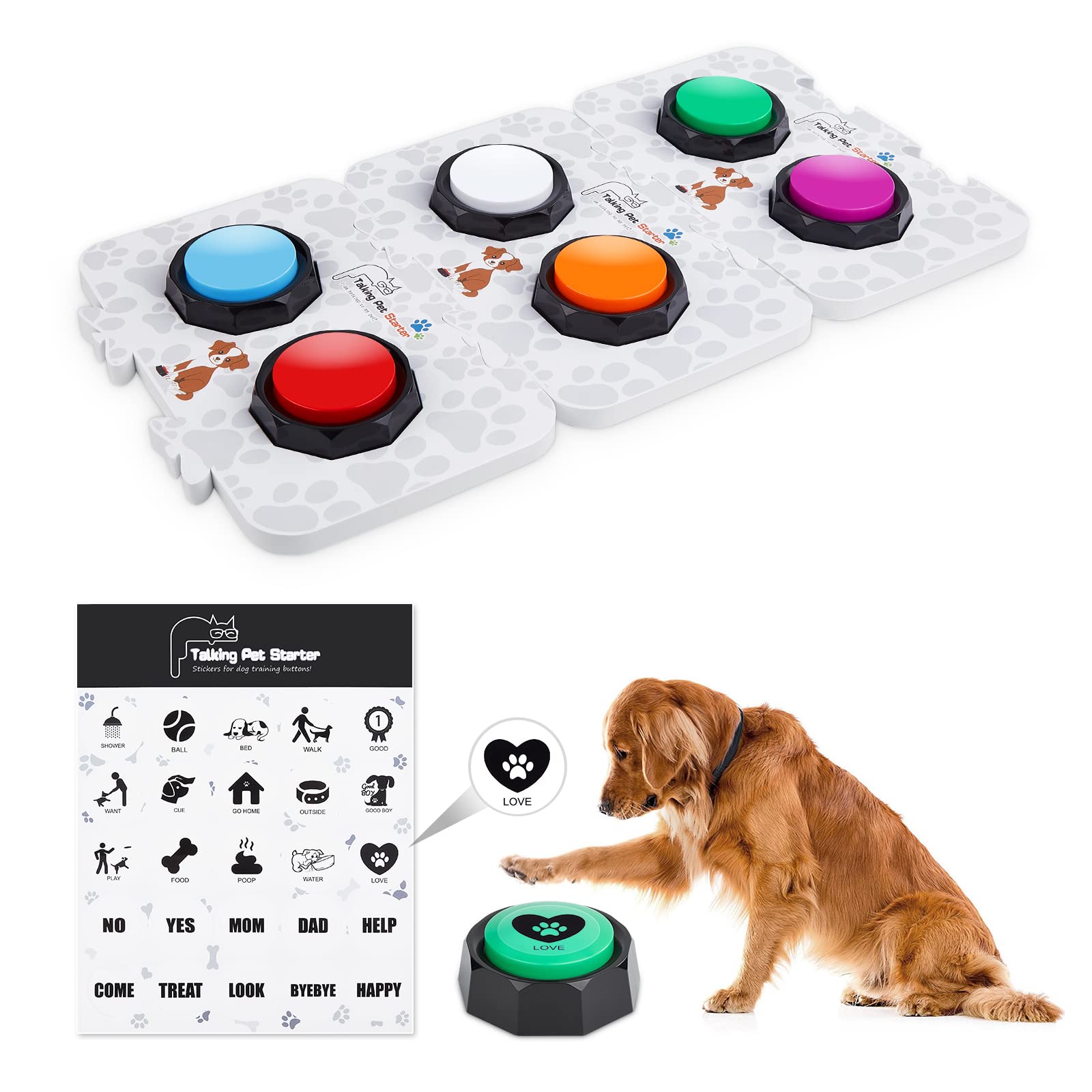 

PWEZON Dog Buttons with EVA Mat, Recordable Dog Training Buttons, Dog Talking Buzzer Buttons with Stickers and Mats, Louder and Clearer Record and Pla